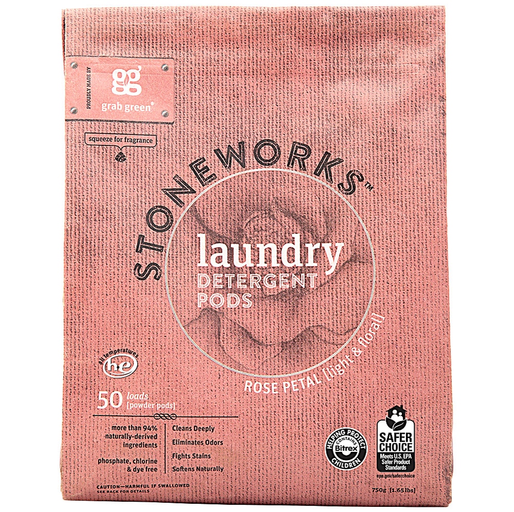 GrabGreen Stoneworks Laundry Detergent Pods Rose Petal -- 50 Loads