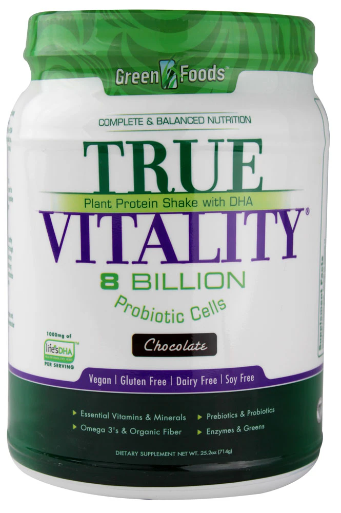 Green Foods True Vitality Plant Protein Shake with DHA Chocolate -- 25.2 oz