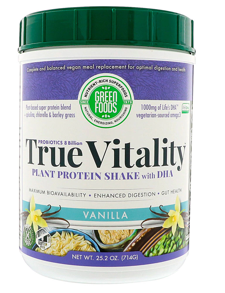 Green Foods True Vitality Plant Protein Shake with DHA Vanilla -- 25.2 oz