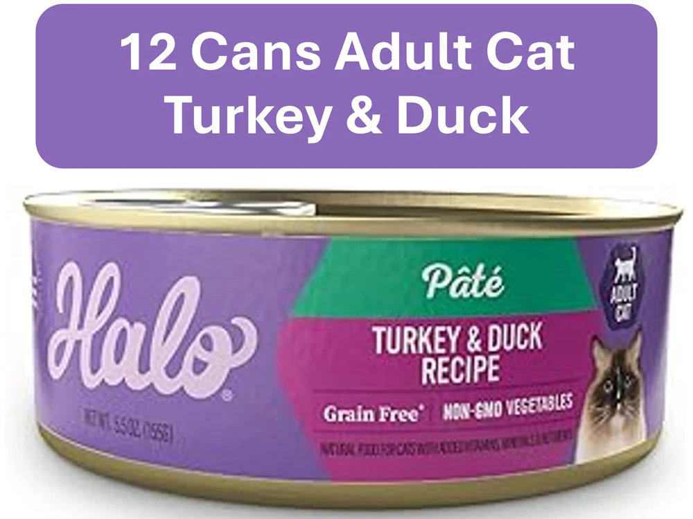 Halo Adult Cat Wet Food Pate Turkey & Duck Recipe -- 5.5 oz Each / Pack of 12