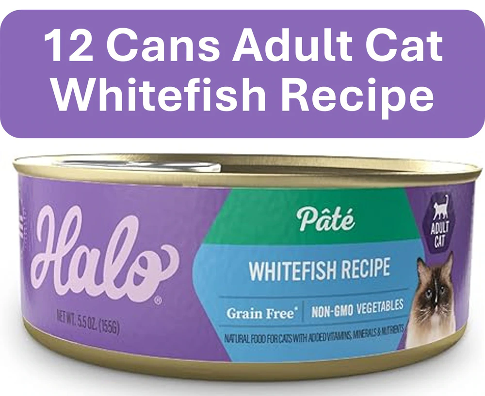 Halo Adult Cat Wet Food Pate Whitefish Recipe -- 5.5 oz Each / Pack of 12