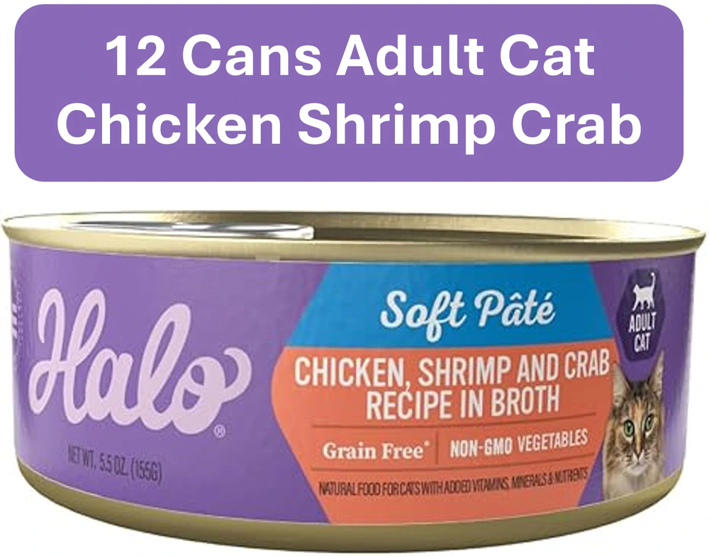 Halo Adult Cat Wet Food Soft Pate Grain-Free Chicken Shrimp & Crab Stew -- 5.5 oz Each / Pack of 12