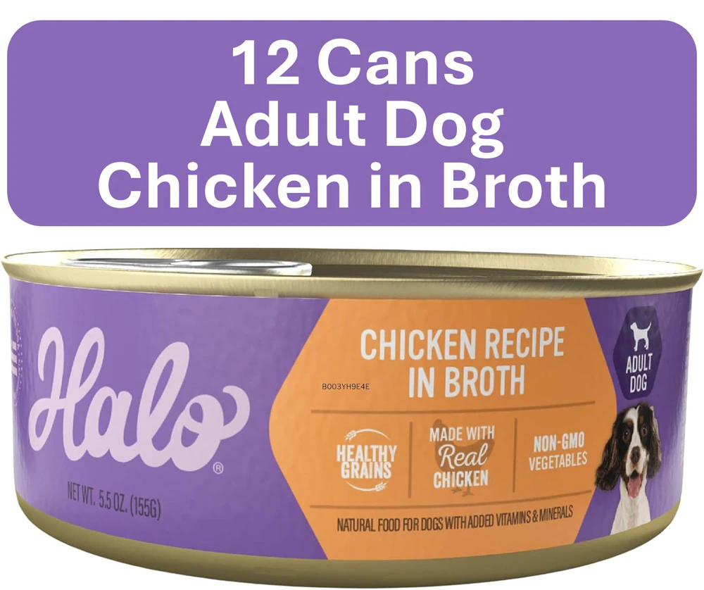 Halo Adult Dog Wet Food Healthy Grains Chicken Recipe in Broth -- 5.5 oz Each / Pack of 12