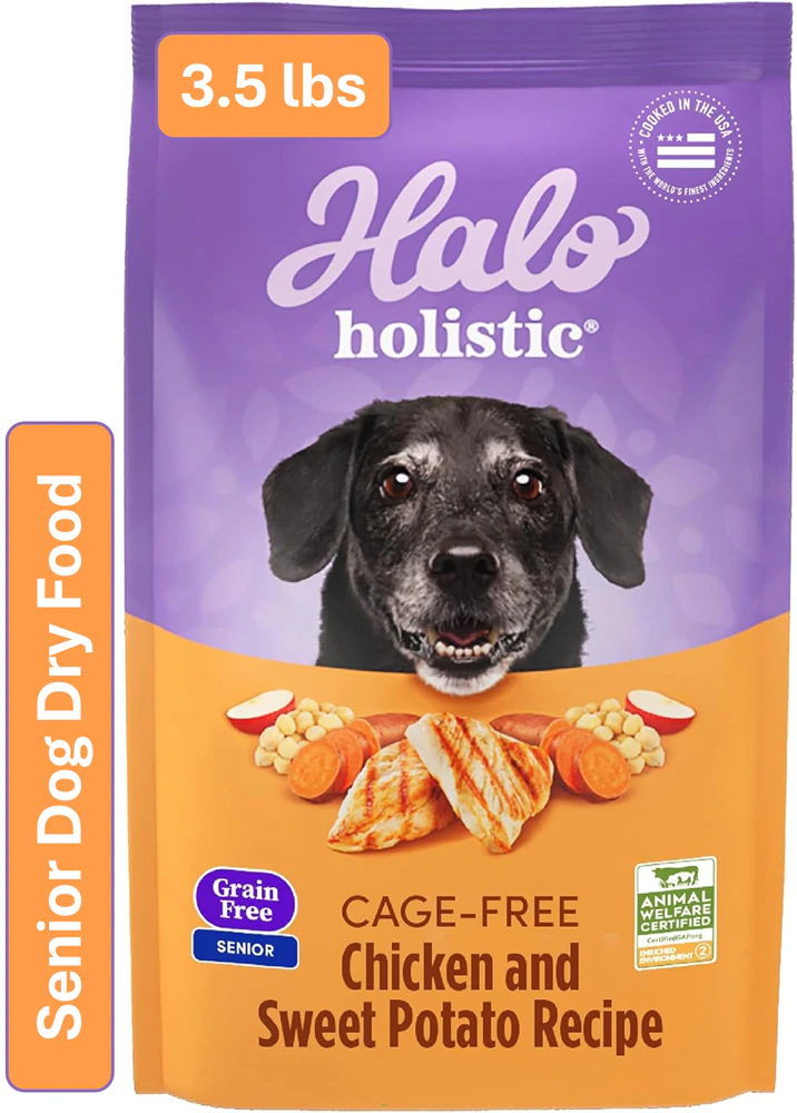 Halo Holistic Senior Dog Dry Food Cage-Free Chicken and Sweet Potato Recipe -- 3.5 lbs