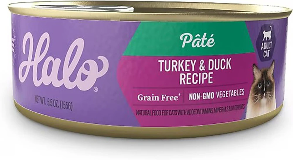 Halo Wet Cat Food Pate Grain-Free Turkey & Duck Recipe -- 5.5 oz
