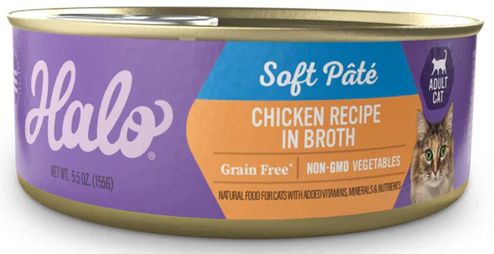 Halo Wet Cat Food Soft Pate Grain Free Chicken Recipe in Broth -- 5.5 oz