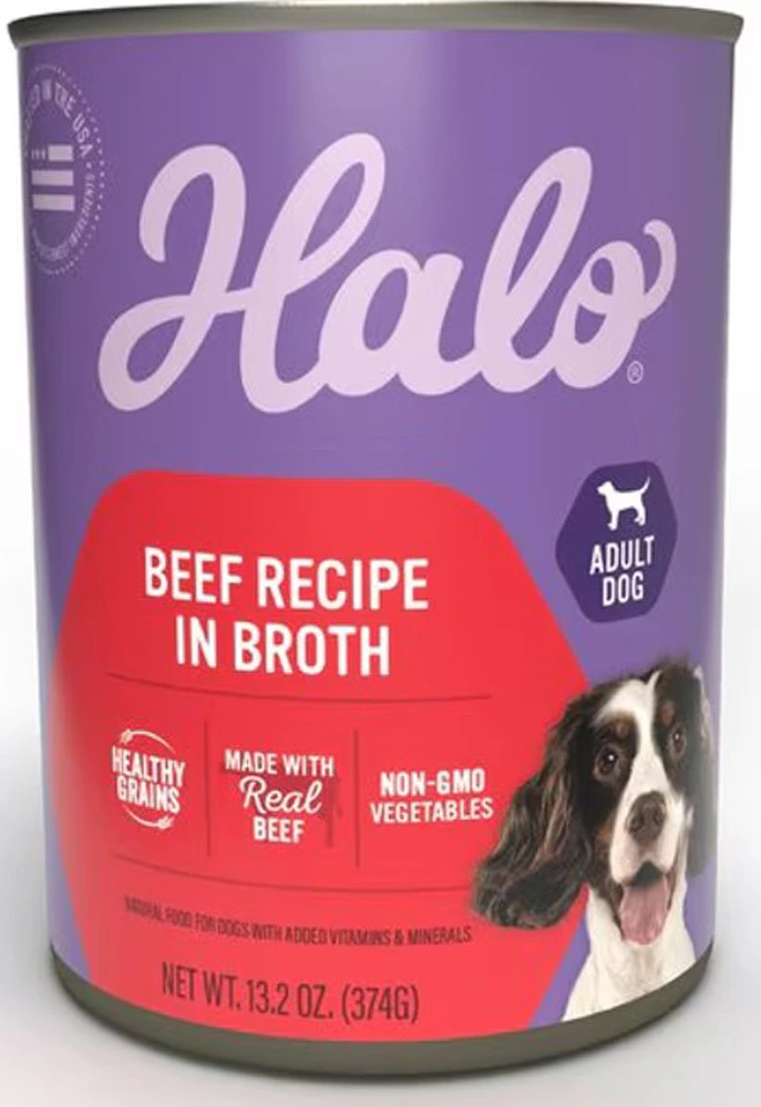 Halo Wet Dog Food Healthy Grains Beef Recipe in Broth -- 13.2 oz
