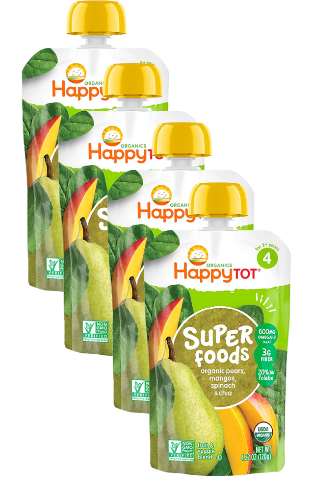 Happy Tot Organic Superfoods Chia 2+ Years Pears Mangos & Spinach -- 4 Pouches
