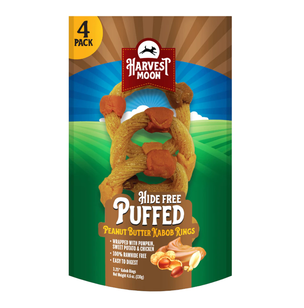 Harvest Moon Dog Chew Treat Hide-Free Puffed Kabob Rings Peanut Butter -- 4 Pack