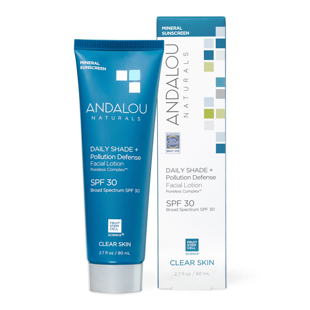 Andalou Naturals Facial Lotion Clear Skin Daily Shade + Pollution Defense Mineral SPF 30 -- 2.7 fl oz