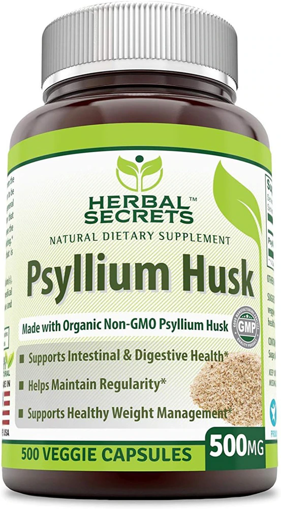 Herbal Secrets Organic Psyllium Husk -- 500 mg - 500 Veggie Capsules