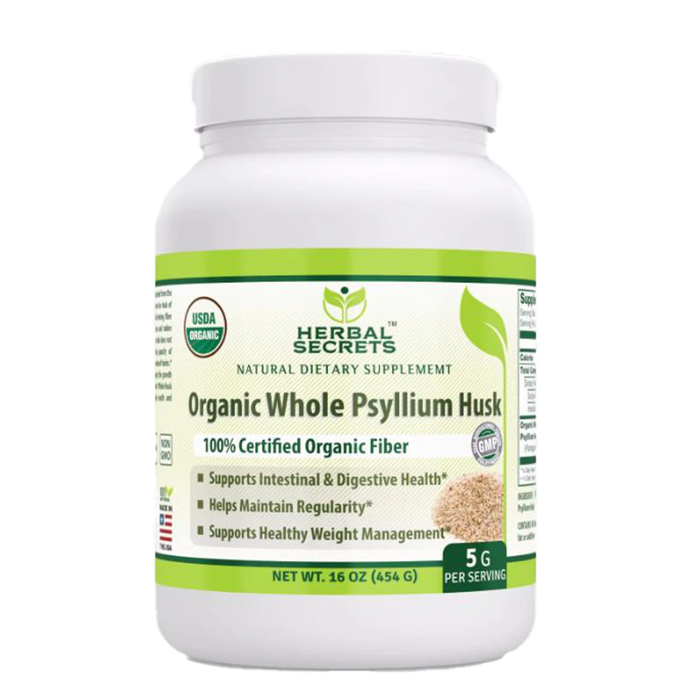 Herbal Secrets Organic Whole Psyllium Husk Powder -- 5 g - 16 oz