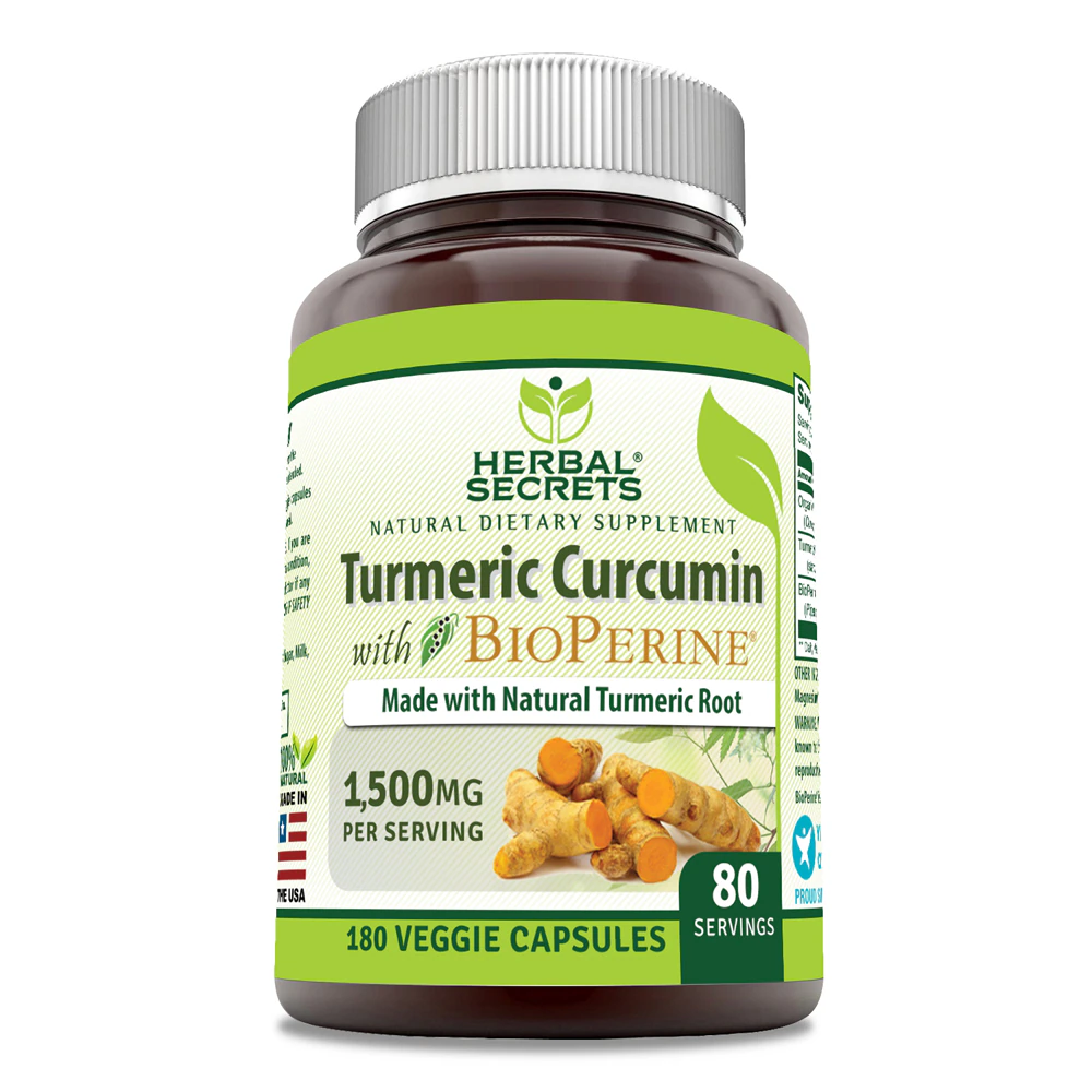 Herbal Secrets Turmeric Curcumin with Bioperine -- 1500 mg - 180 Veggie Capsules