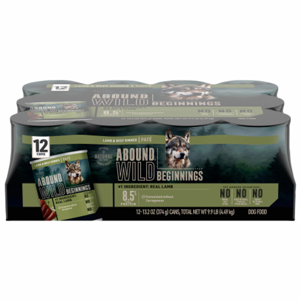 Abound Wild Beginnings Wet Dog Food High Protein Lamb & Beef Dinner Pate -- 12 Can