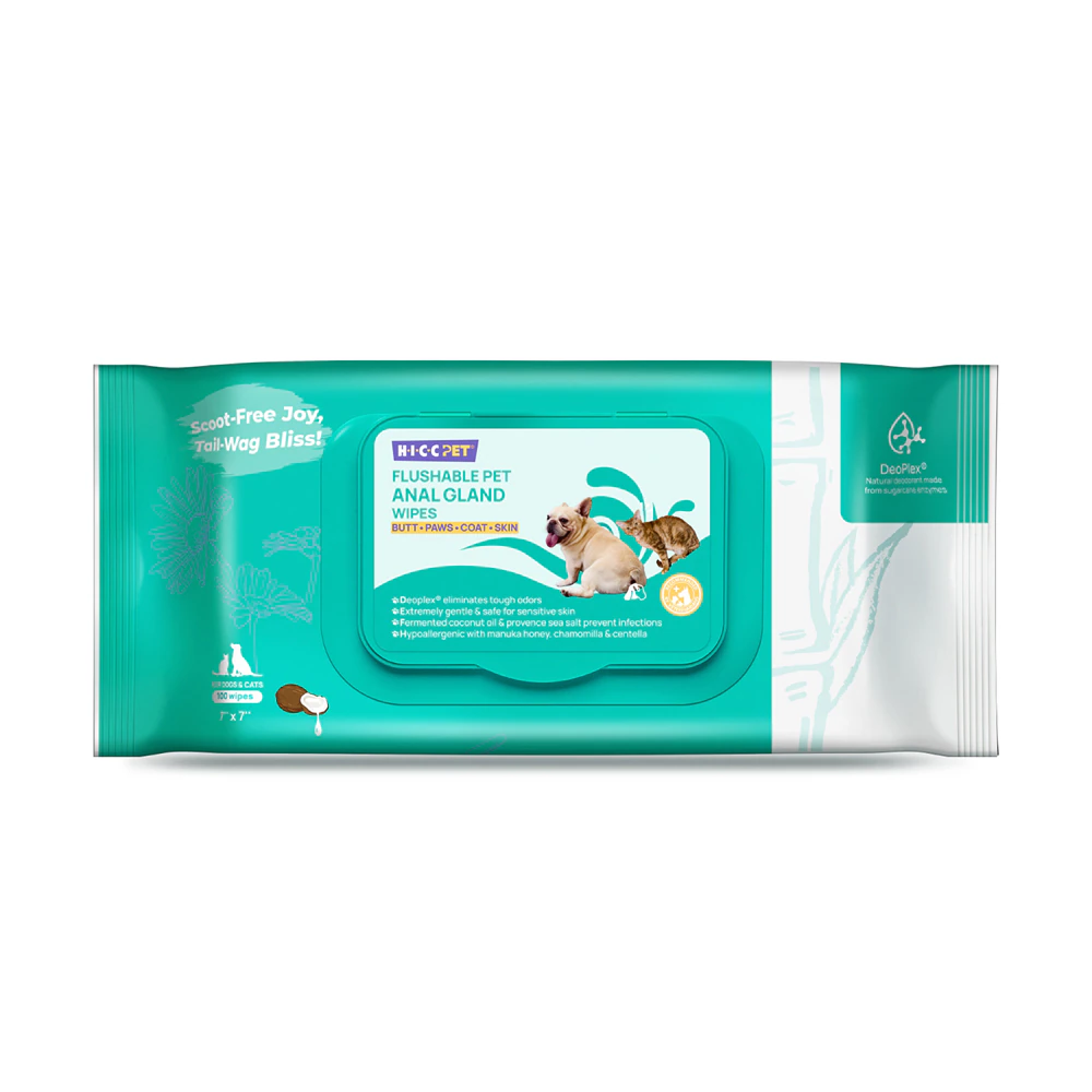 HICC Pet Anal Gland Wipes for Dogs & Cats -- 100 Wipes