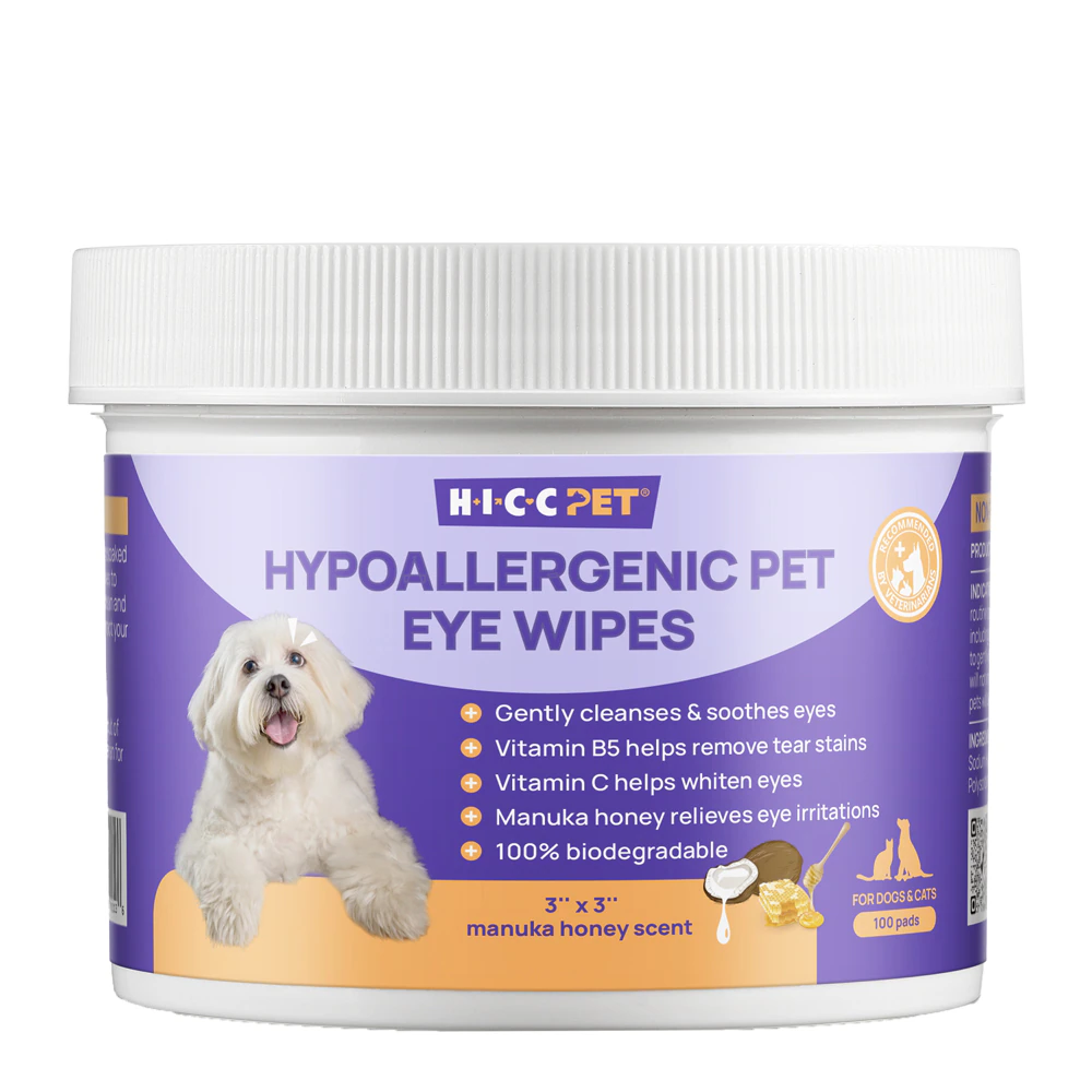 HICC Pet Eye Wipes Hypoallergenic for Dogs & Cats Manuka Honey -- 100 Wipes