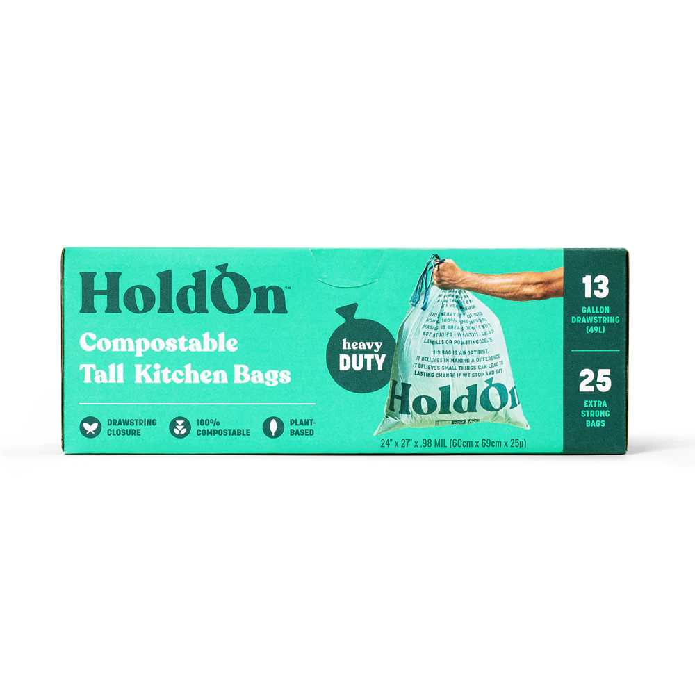 HoldOn Compostable Heavy Duty Tall Kitchen Trash Bags 13 Gallon -- 25 Bags