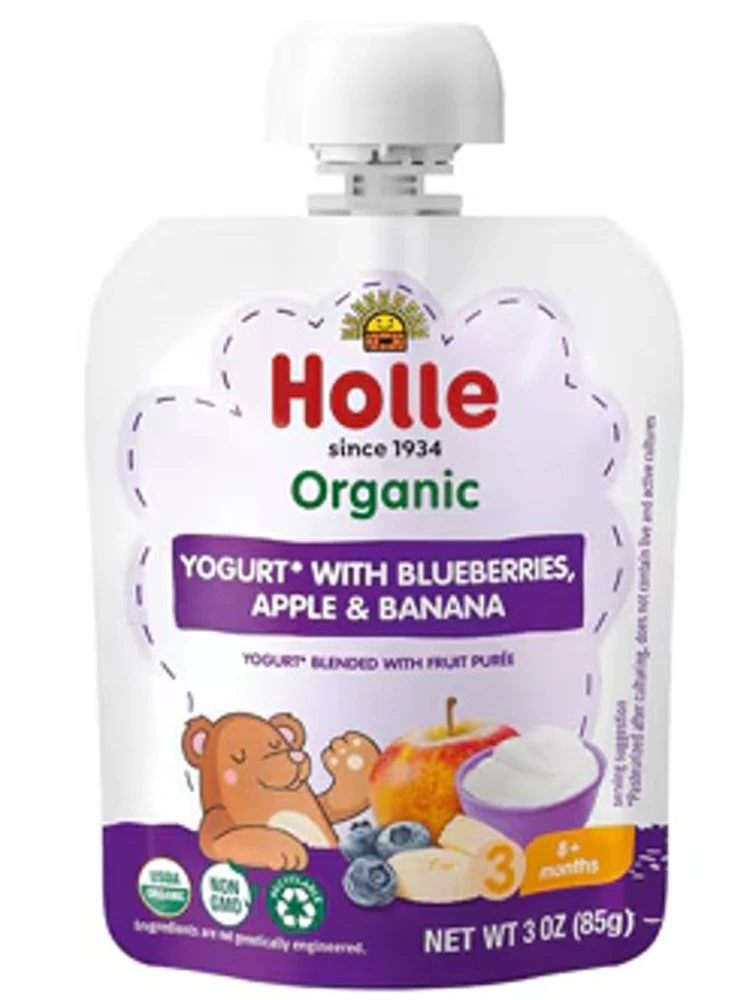 Holle Organic Yogurt Baby Food 8+ Months Blueberries Apple & Banana -- 3 oz