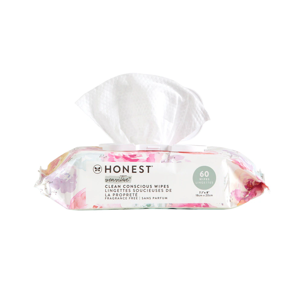 Honest Clean Conscious Wipes Sensitive Rose Blossom Fragrance Free -- 60 Wipes