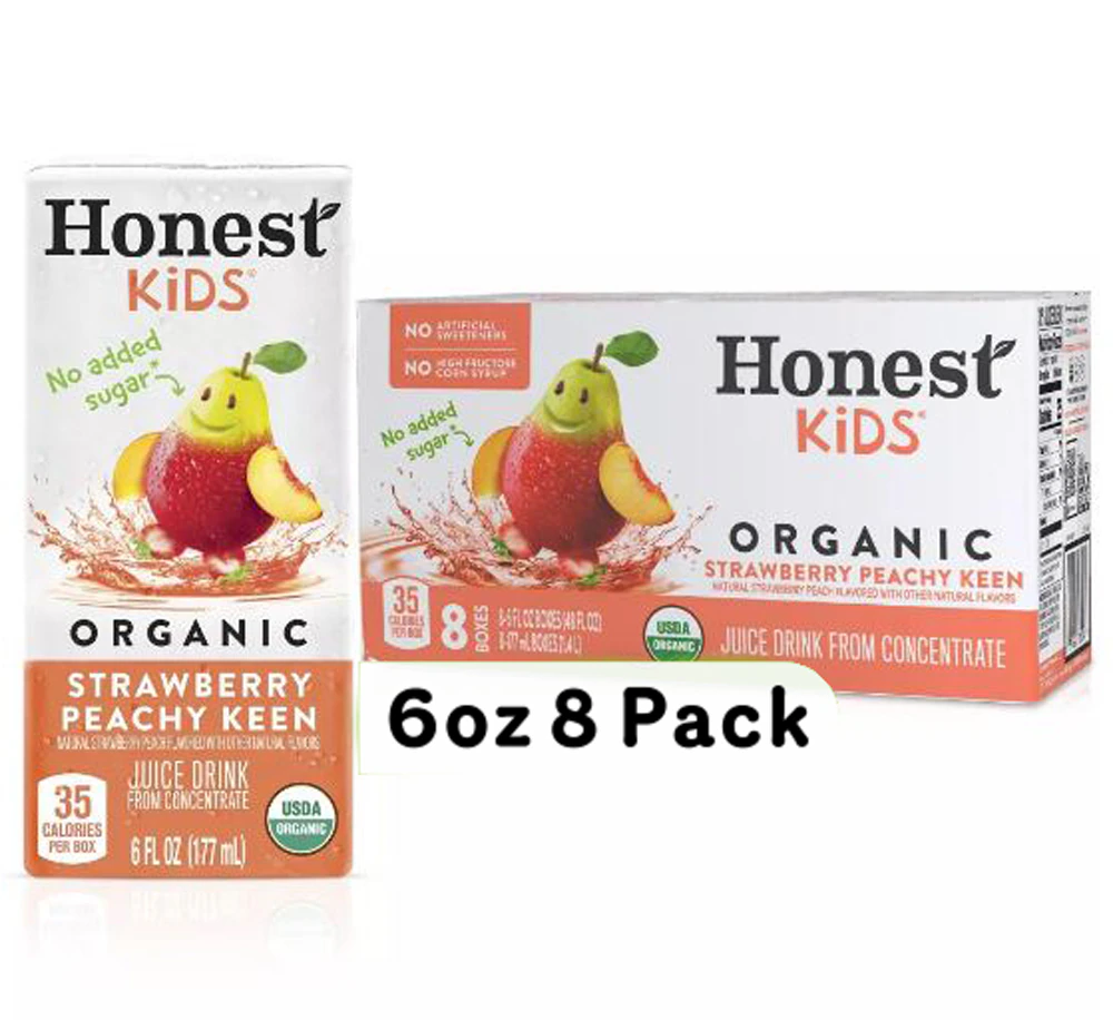 Honest Kids Juice Drink Organic Strawberry Peachy Keen -- 6 fl oz Each / Pack of 8 (48 fl oz)
