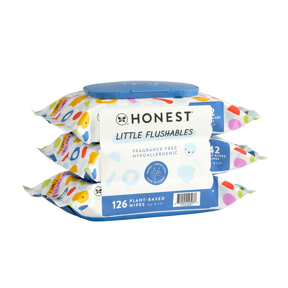 Honest Little Flushables Toddler Wipes Fragrance Free -- 126 Wipes