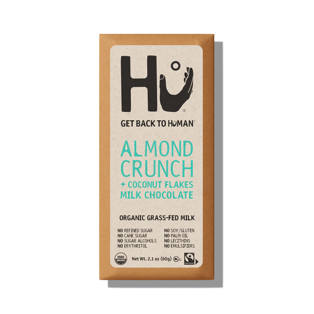HU Organic Milk Chocolate Bar Almond Crunch Coconut Flakes -- 2.1 oz
