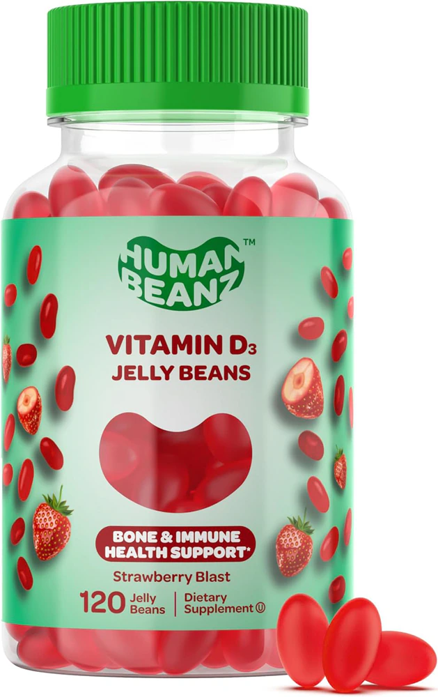 Human Beanz Vitamin D3 Jelly Beans Bone & Immune Health Support Strawberry Blast -- 120 Jelly Beans