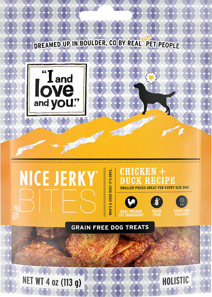 I and Love and You Nice Jerky Bites Dog Treats Chicken + Duck -- 4 oz