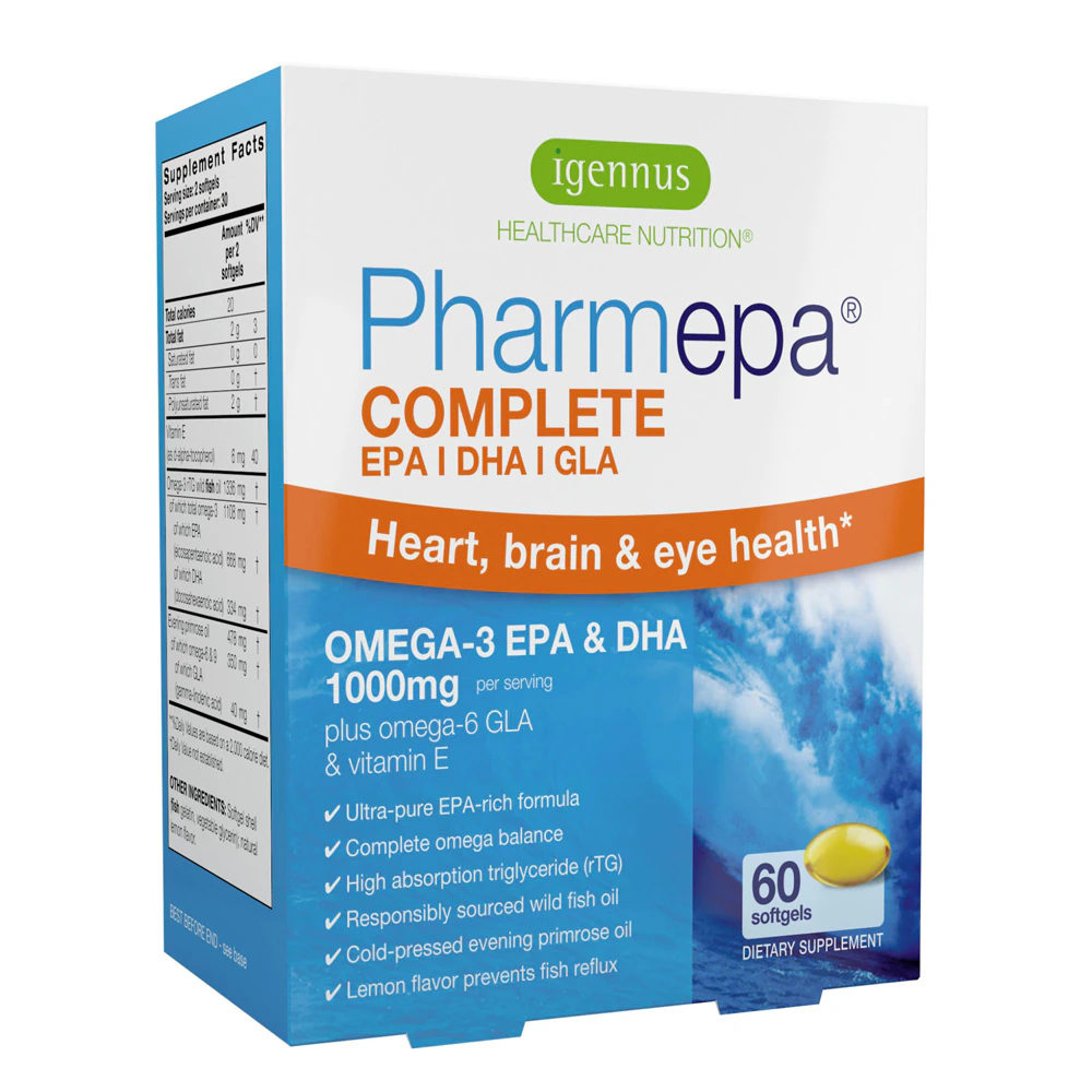 Igennus Pharmepa Complete EPA - DHA - GLA Ultra Pure rTG Wild Fish Oil Lemon -- 1000 mg - 60 Softgels