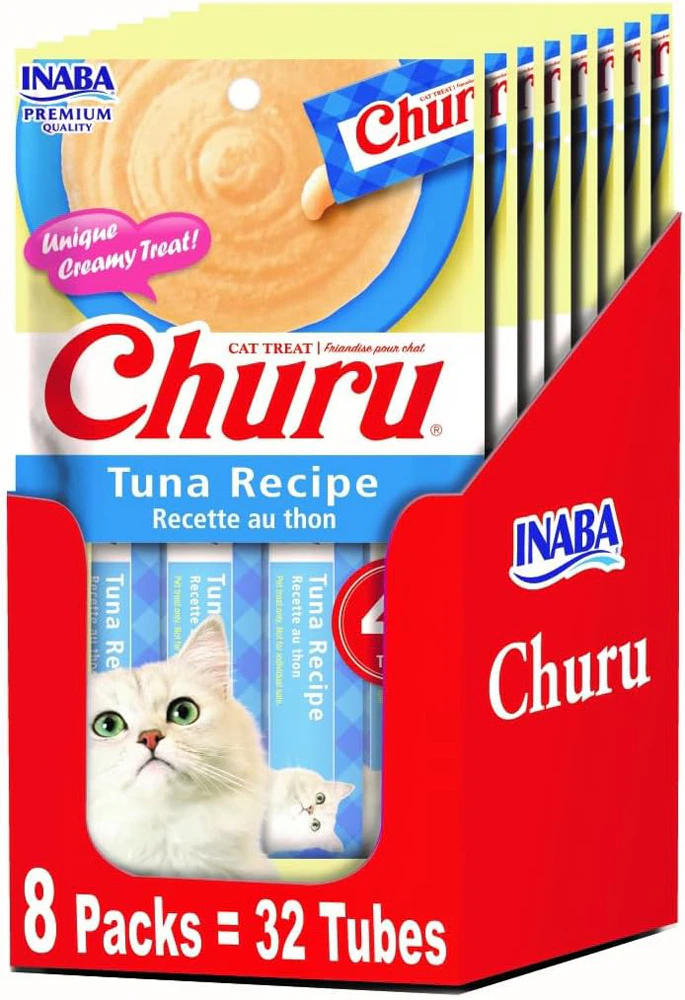 Inaba Grain Free Churu Cat Treats Tuna Recipe -- 2 oz Each / Pack of 8