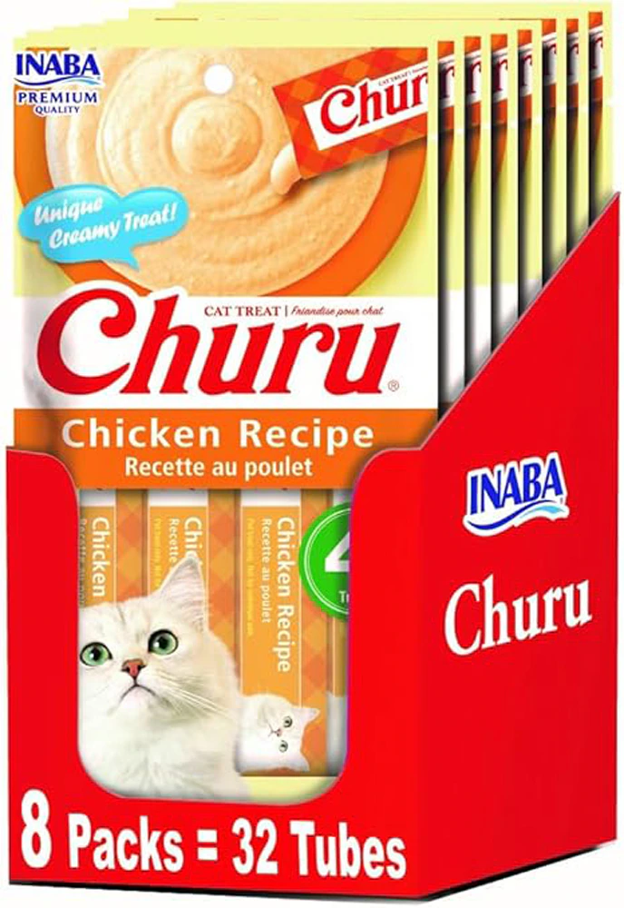 Inaba Grain Free Churu Cat Treats Chicken Recipe -- 2 oz Each / Pack of 8