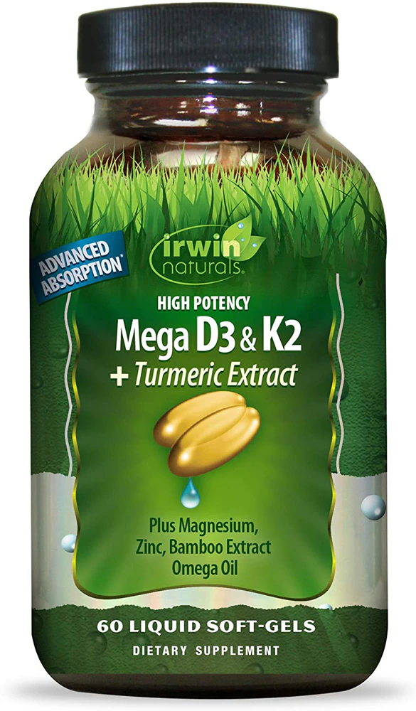 Irwin Naturals High Potency Mega D3 & K2 + Turmeric Extract -- 60 Liquid Softgels