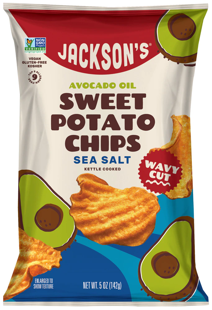 Jackson's Wavy Sweet Potato Chips Vegan Gluten Free Avocado Oil Sea Salt -- 5 oz