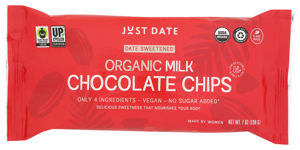 Just Date Organic Chocolate Chips - Date Sweetened - Vegan & No Sugar Added Milk Chocolate -- 7 oz