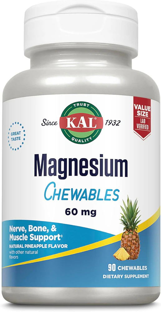 KAL Magnesium Chewables for Nerve Muscle and Bone Support Natural Pineapple -- 90 Chewables