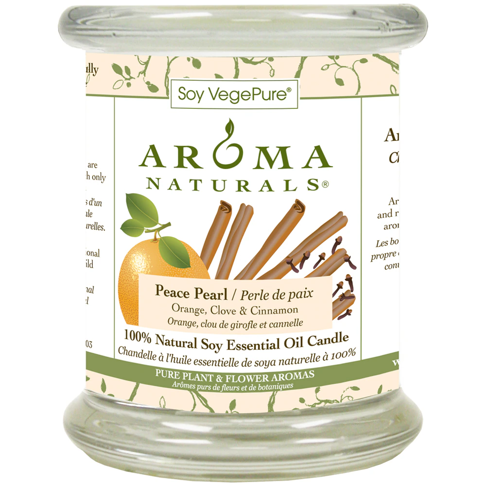Aroma Naturals Soy Candle Medium Glass Peace Pearl - Orange Clove & Cinnamon -- 8.8 oz