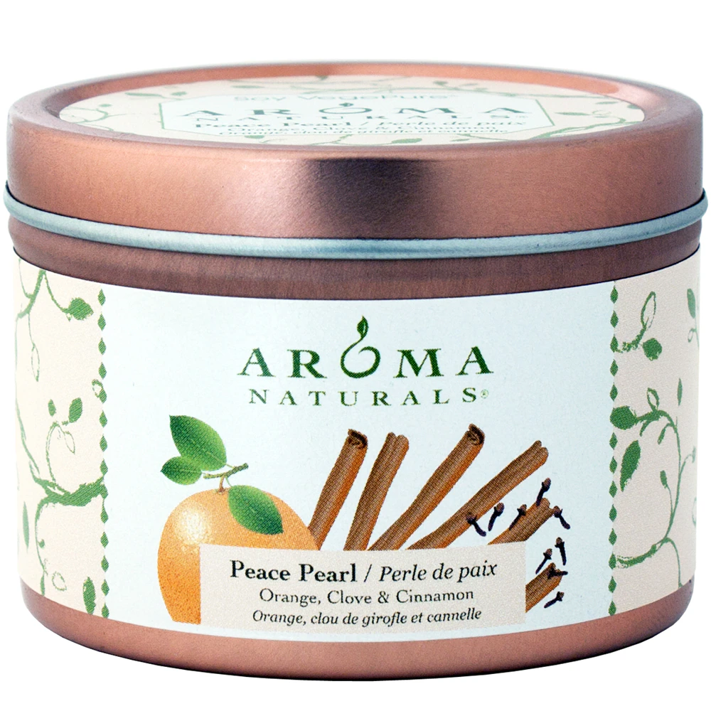 Aroma Naturals Soy Tin Candle Peace Pearl Orange Clove & Cinnamon -- 1 Candle