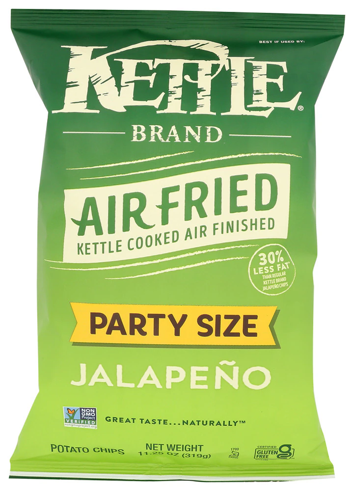 Kettle Brand Potato Chips Non GMO Gluten Free Air Fried Party Size Jalapeno -- 11.25 oz