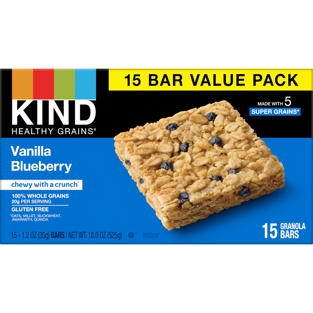 KIND Gluten Free Healthy Grains Oat Granola Bars Vanilla Blueberry -- 15 Bars