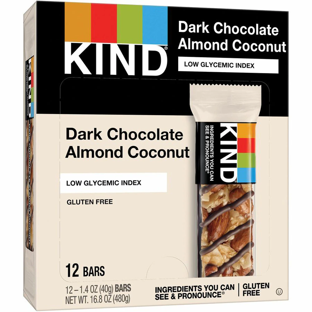 KIND Gluten Free Healthy Snack Bars Dark Chocolate Almond Coconut -- 12 Bars
