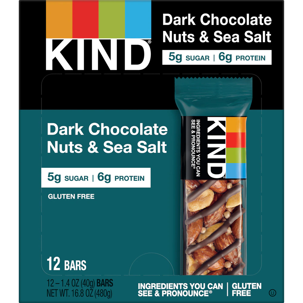 KIND Gluten Free Healthy Snack Bars Dark Chocolate Nuts & Sea Salt -- 12 Bars