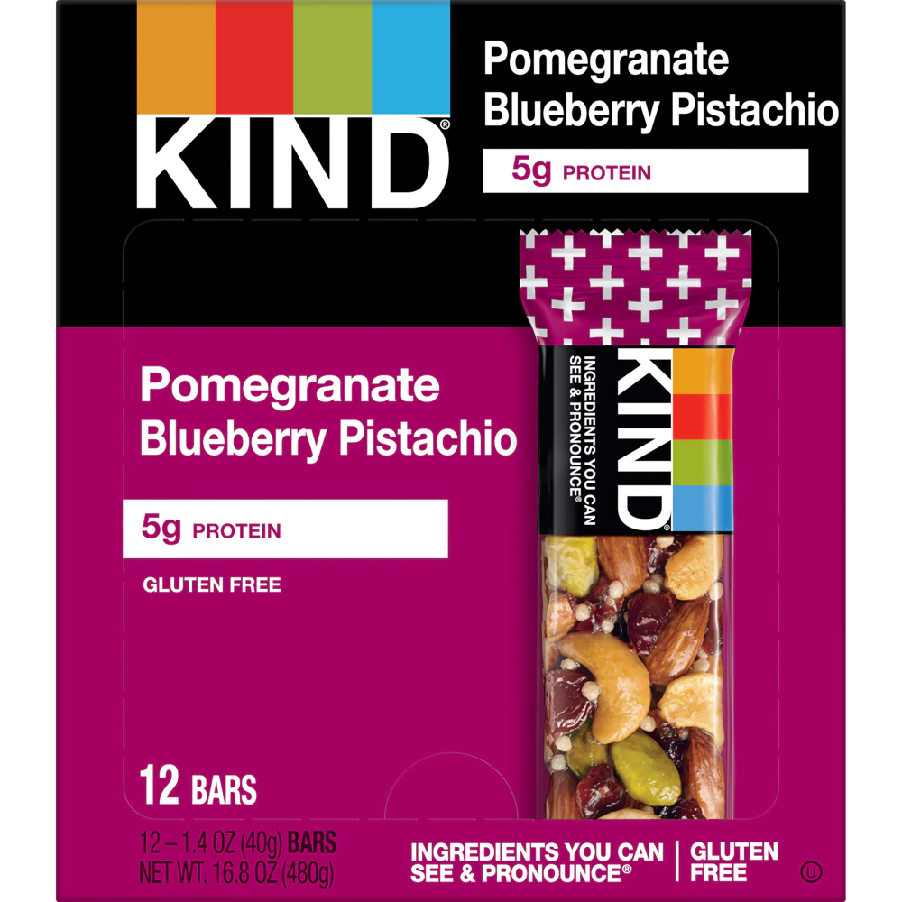 KIND Gluten Free Healthy Snack Bars Pomegranate Blueberry Pistachio -- 12 Bars