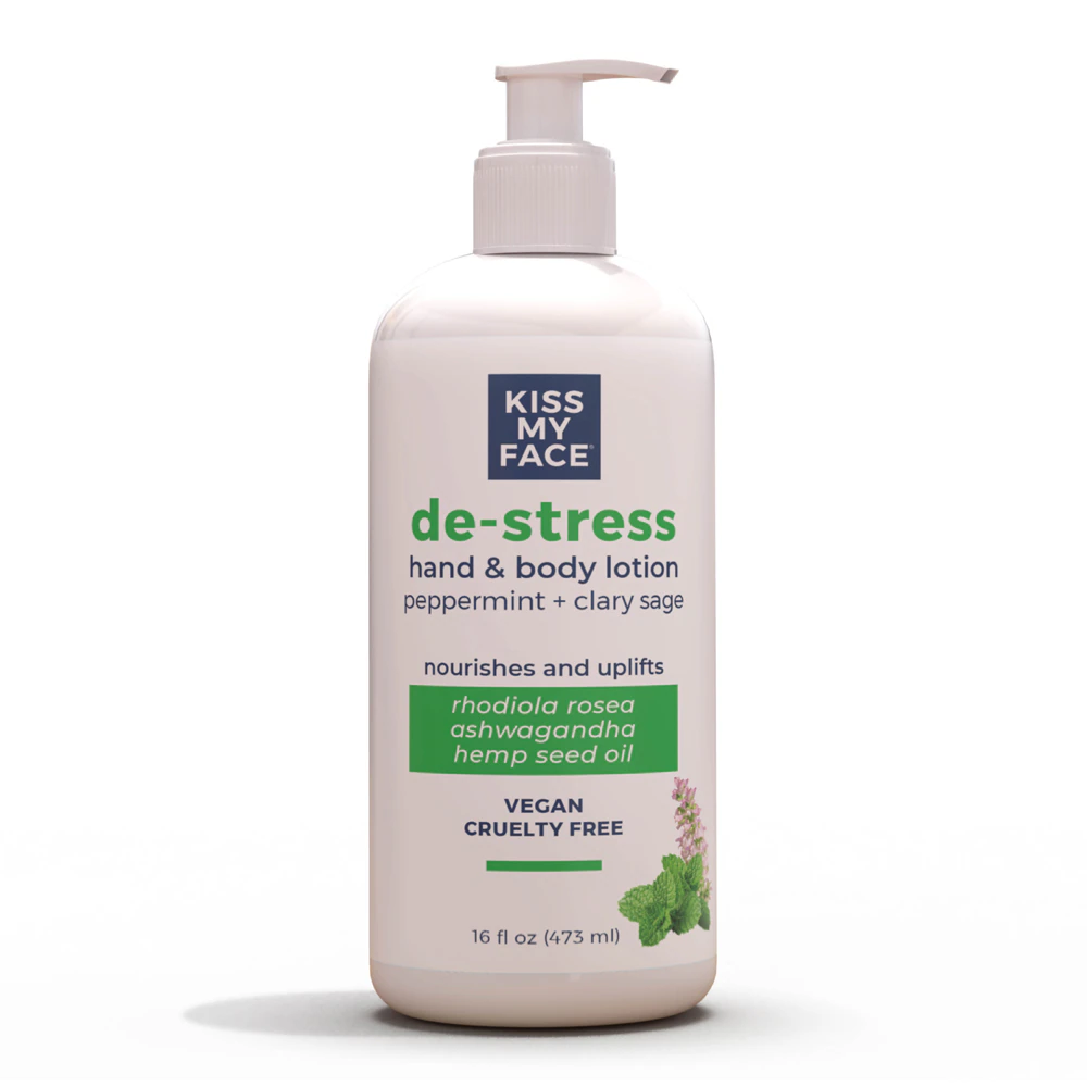 Kiss My Face De-Stress Hand & Body Lotion - Peppermint + Clary Sage -- 16 fl oz