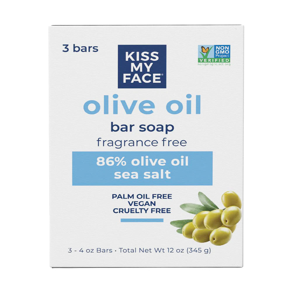 Kiss My Face Olive Oil Bar Soap - Fragrance Free -- 4 oz Each / Pack of 3