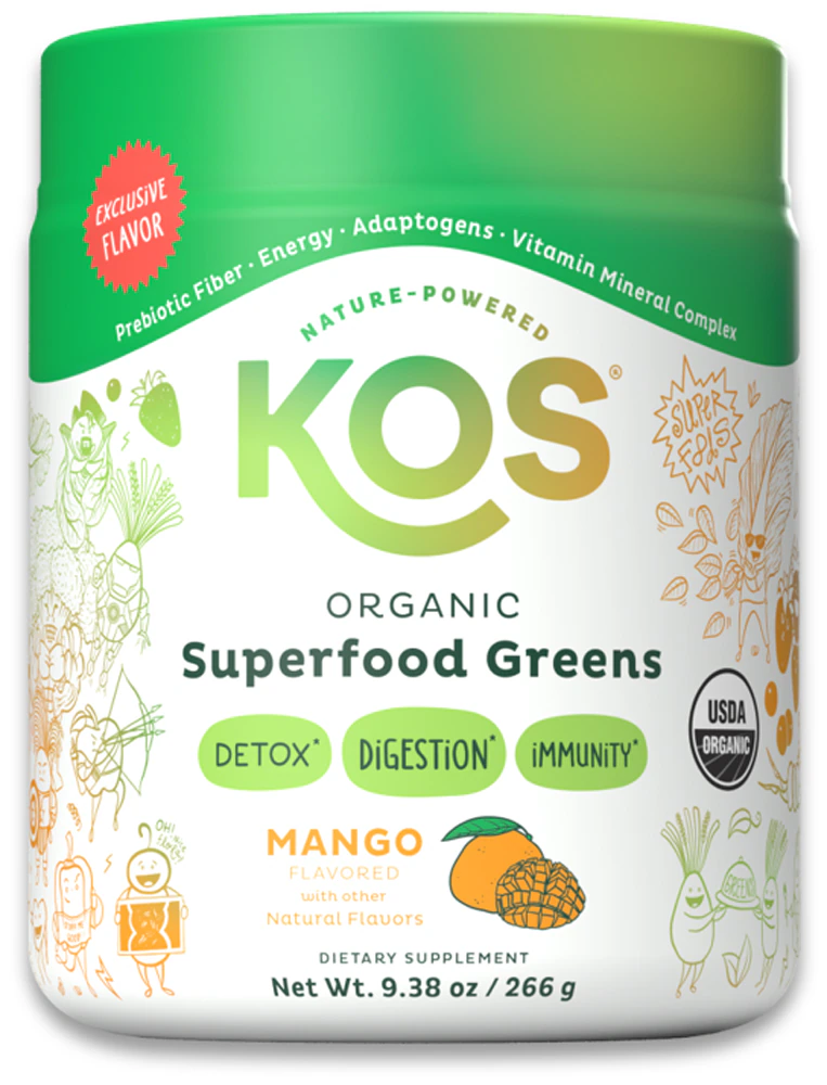 KOS Organic Superfood Greens Powder Mix for Detox-Digestion-Immunity - 28 Servings Mango -- 9.38 oz