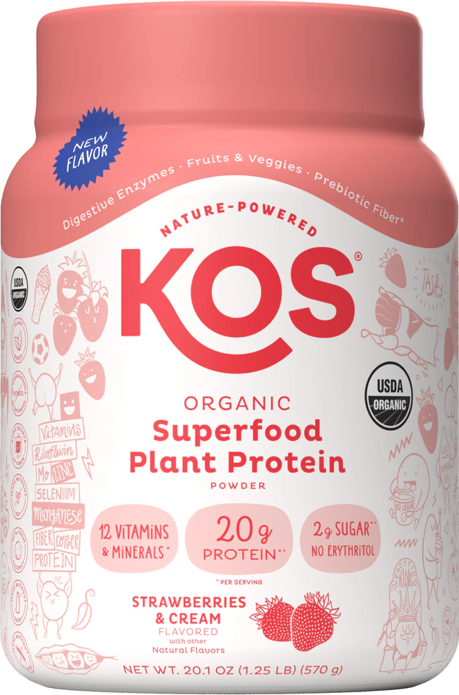 KOS Organic Superfood Plant Protein Powder - 15 Servings Strawberries & Cream -- 20.1 oz