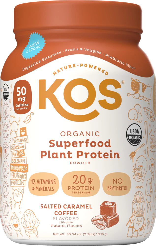 KOS Organic Superfood Plant Protein Powder - 28 Servings Salted Caramel Coffee -- 36.54 oz