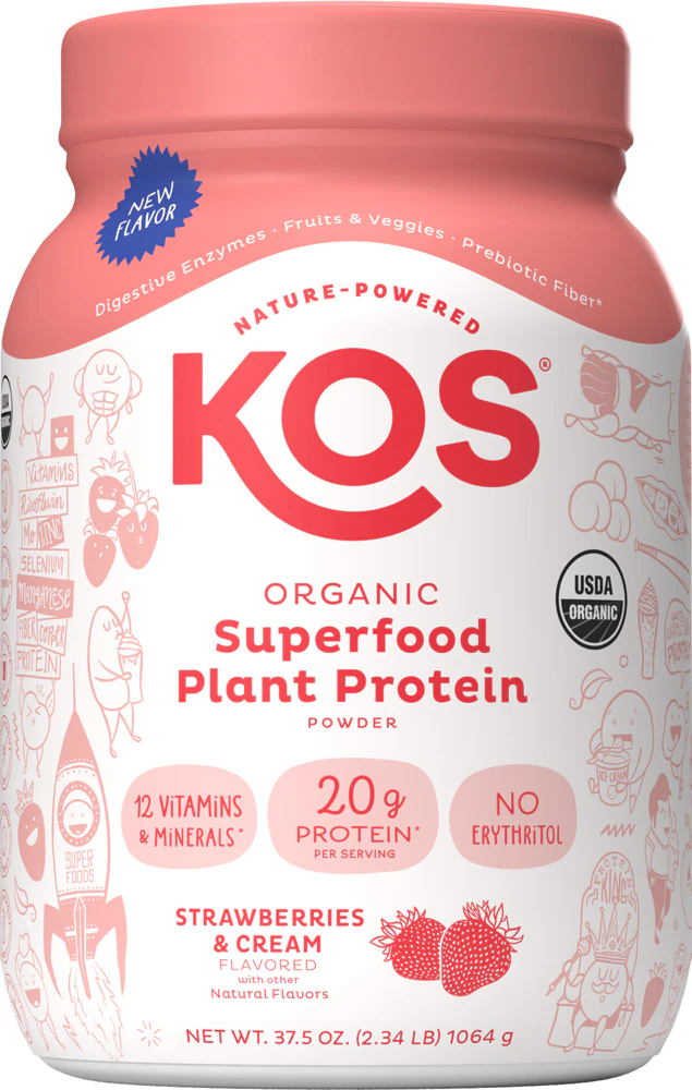 KOS Organic Superfood Plant Protein Powder - 28 Servings Strawberries & Cream -- 37.5 oz
