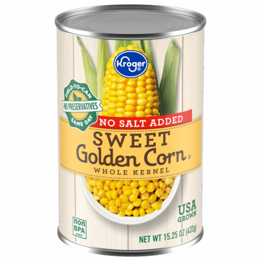 Kroger No Salt Added Sweet Golden Whole Kernel Corn -- 15.25 oz