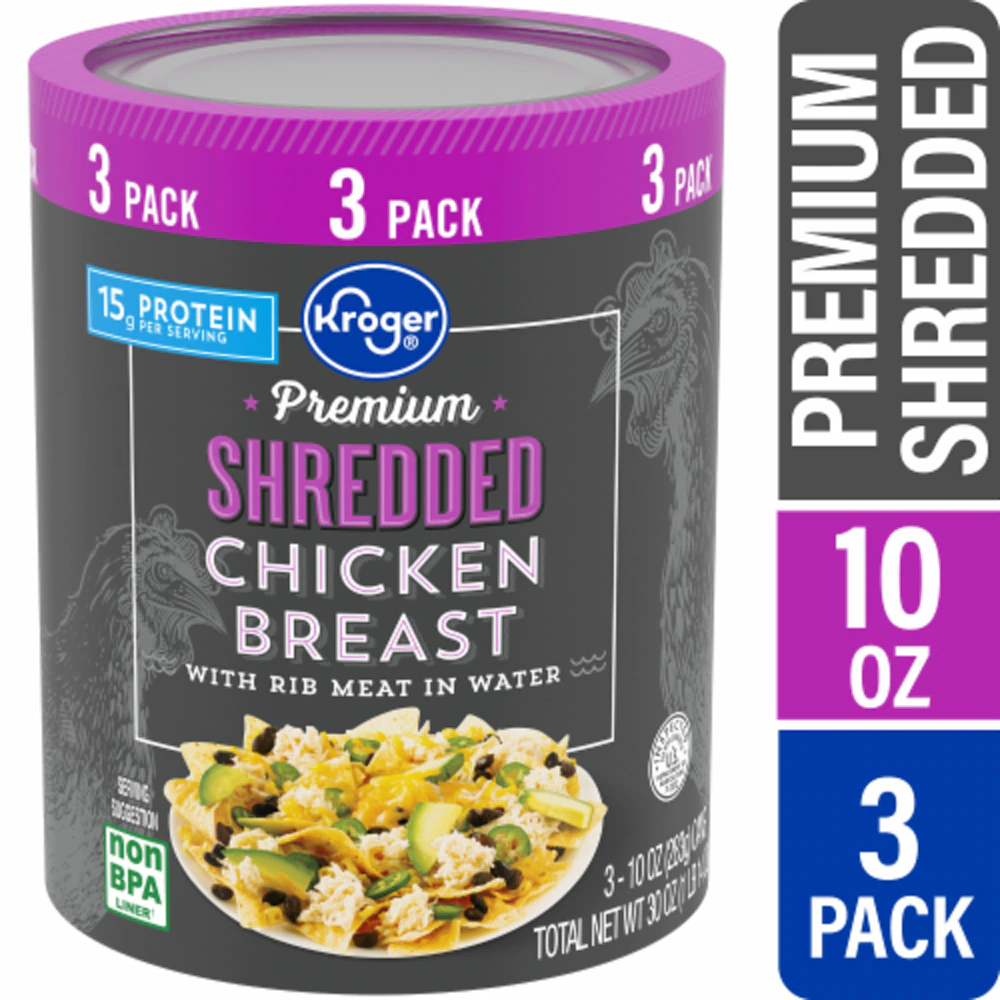 Kroger Premium Shredded Chicken Breast -- 3 oz Each / Pack of 3